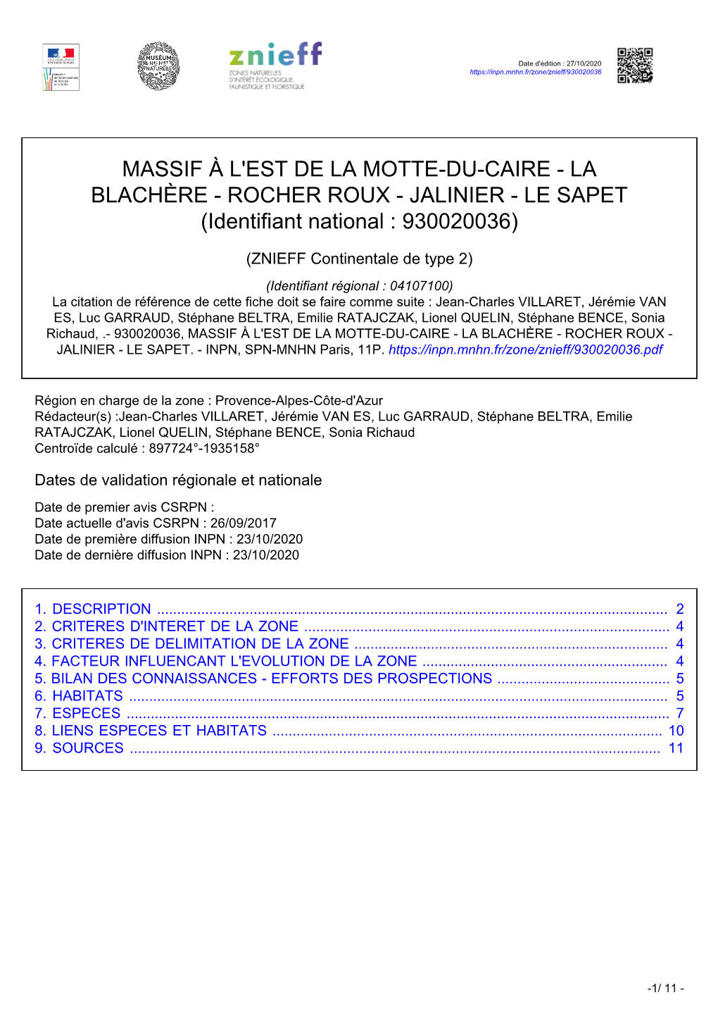 MASSIF À L'est DE LA MOTTE-DU-CAIRE - LA BLACHÈRE - ROCHER ROUX - JALINIER - LE SAPET (Identifiant National : 930020036)