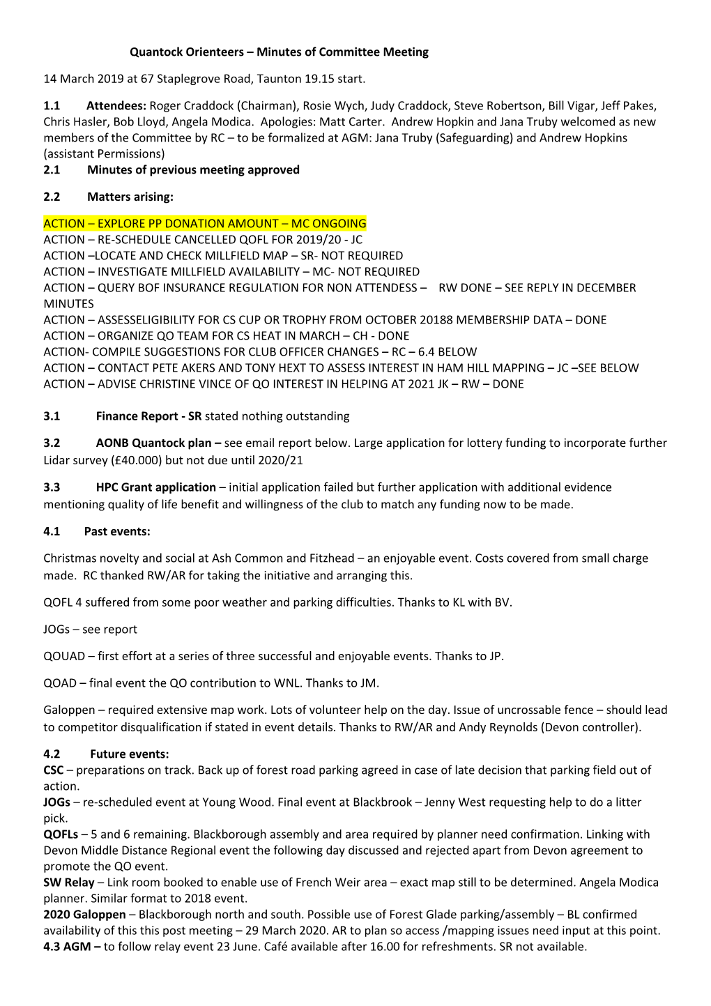 Minutes of Committee Meeting 14 March 2019 at 67 Staplegrove