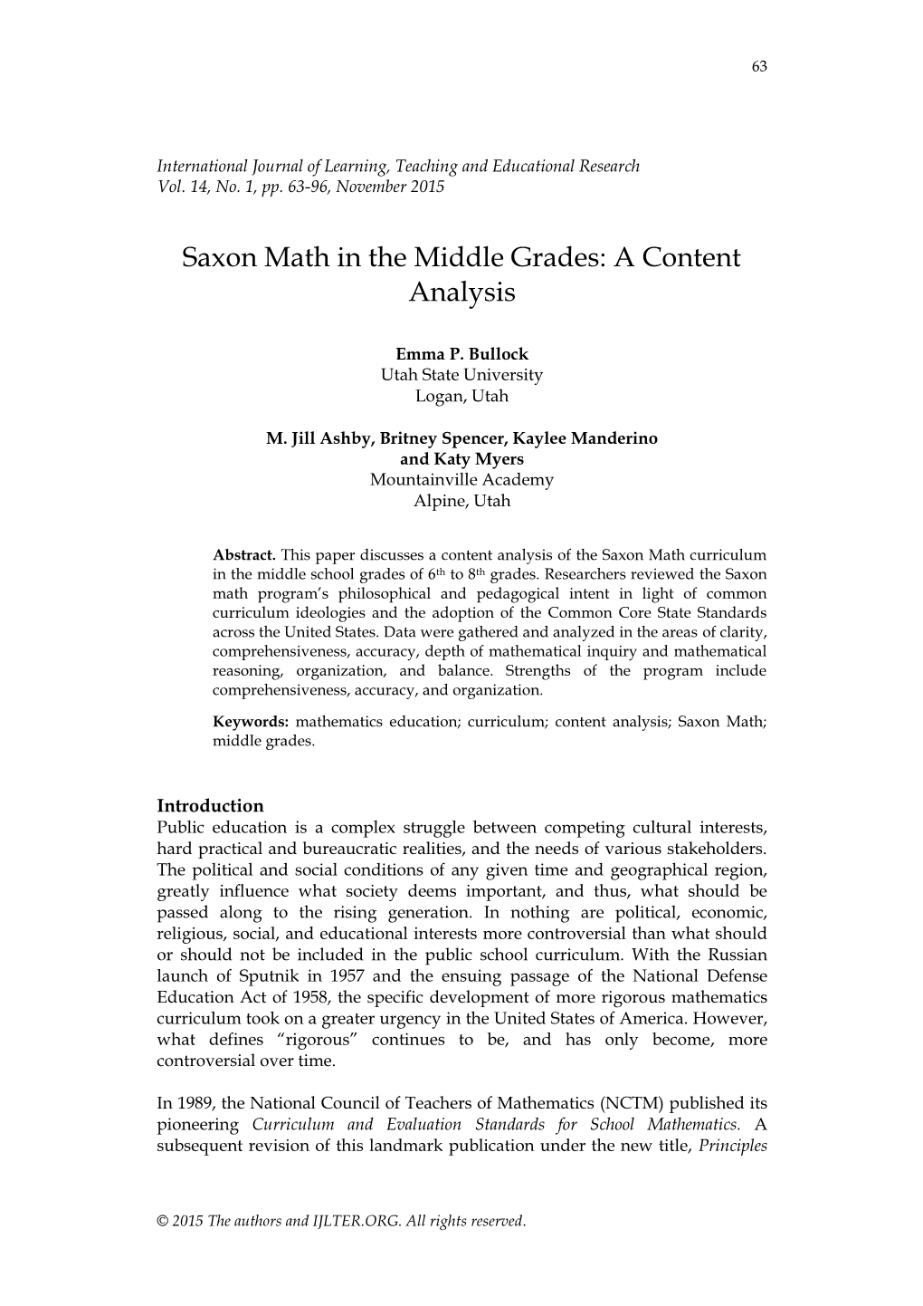 Saxon Math in the Middle Grades: a Content Analysis