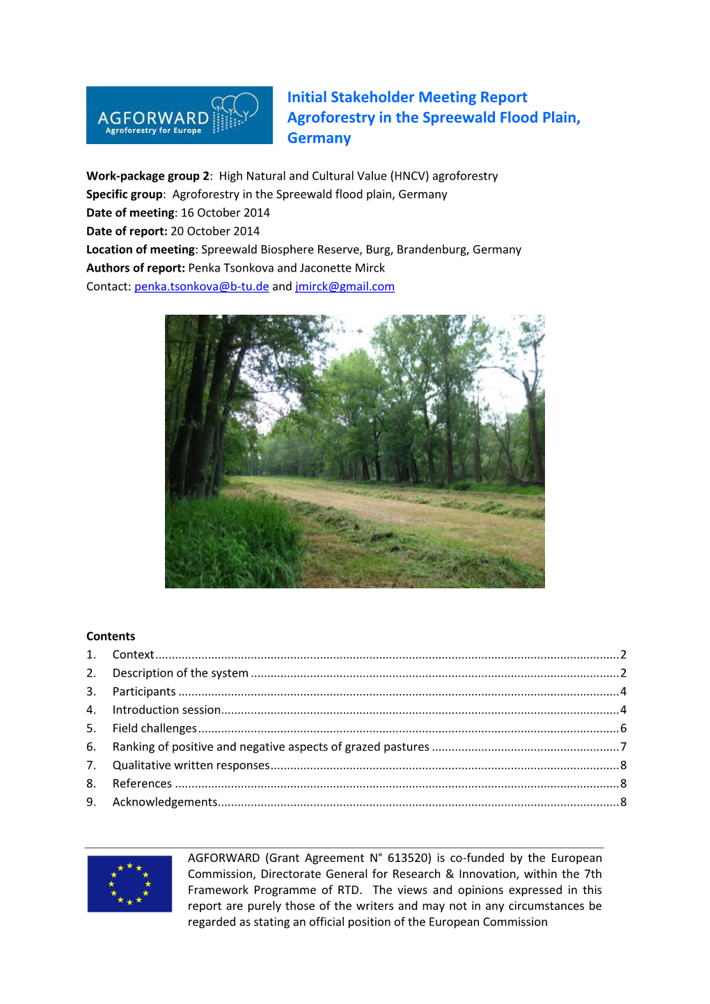 Initial Stakeholder Meeting Report Agroforestry in the Spreewald Flood Plain, Germany