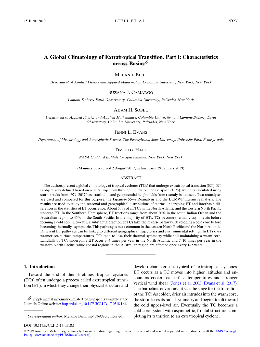 A Global Climatology of Extratropical Transition. Part I: Characteristics Across Basins