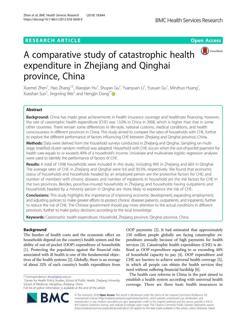 A Comparative Study of Catastrophic Health Expenditure in Zhejiang And
