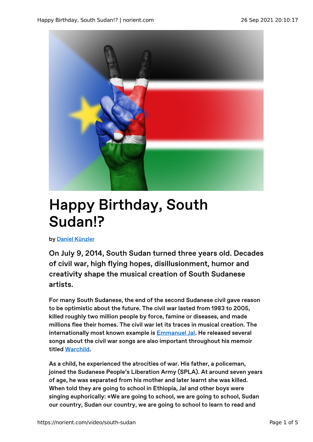 Happy Birthday, South Sudan!? | Norient.Com 26 Sep 2021 20:10:17