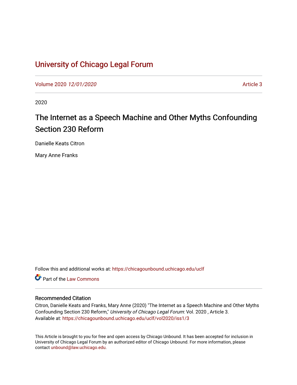 The Internet As a Speech Machine and Other Myths Confounding Section 230 Reform