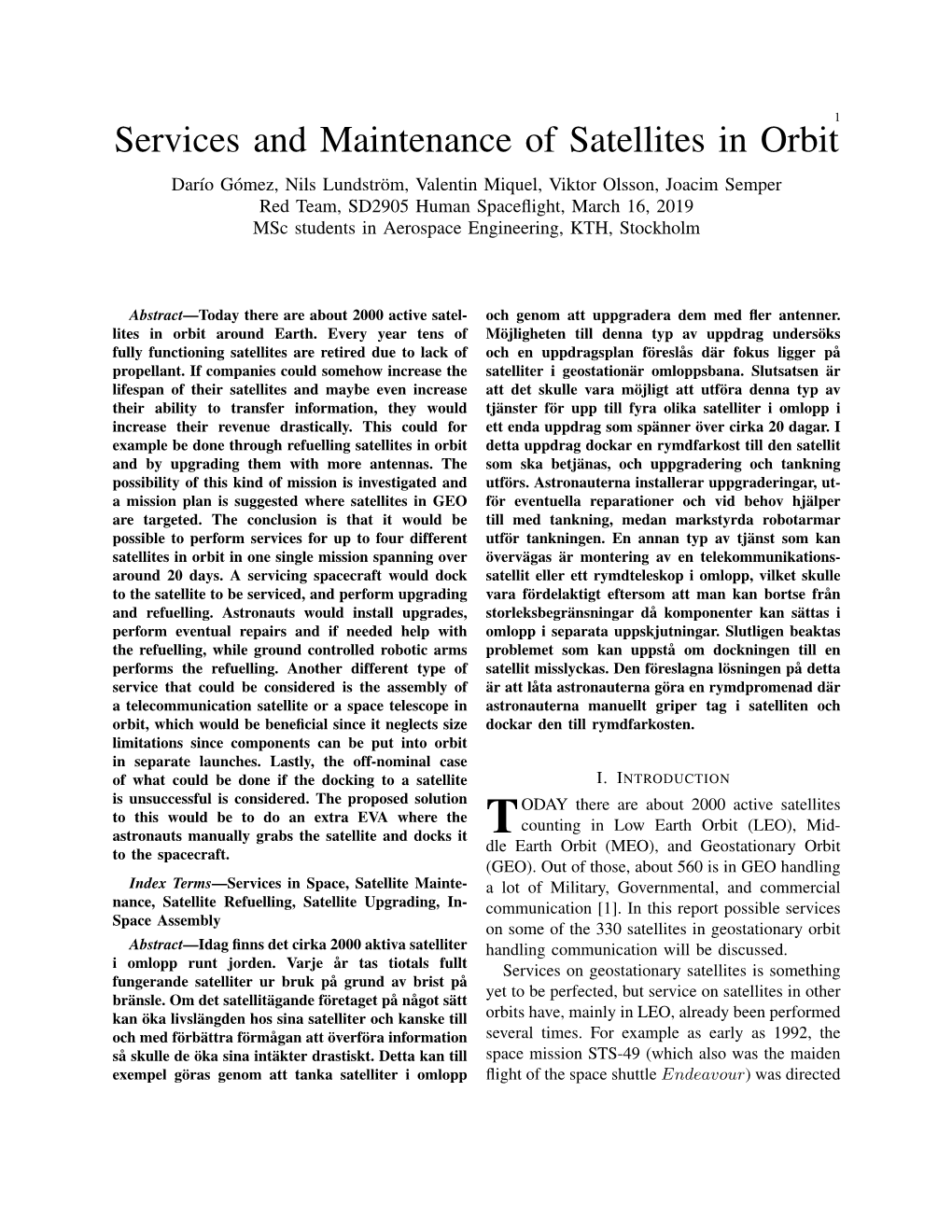 Services and Maintenance of Satellites in Orbit