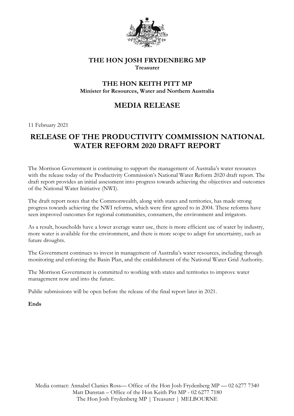 Treasurer Press Release