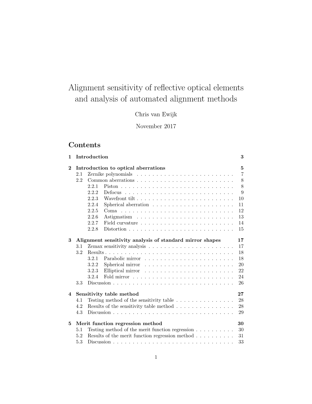 Alignment Sensitivity of Reflective Optical Elements and Analysis Of