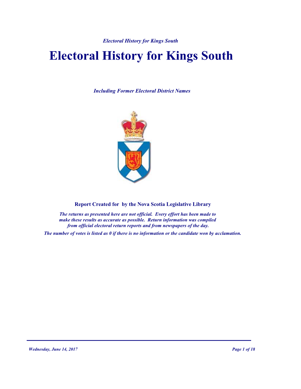 Electoral History for Kings South Electoral History for Kings South