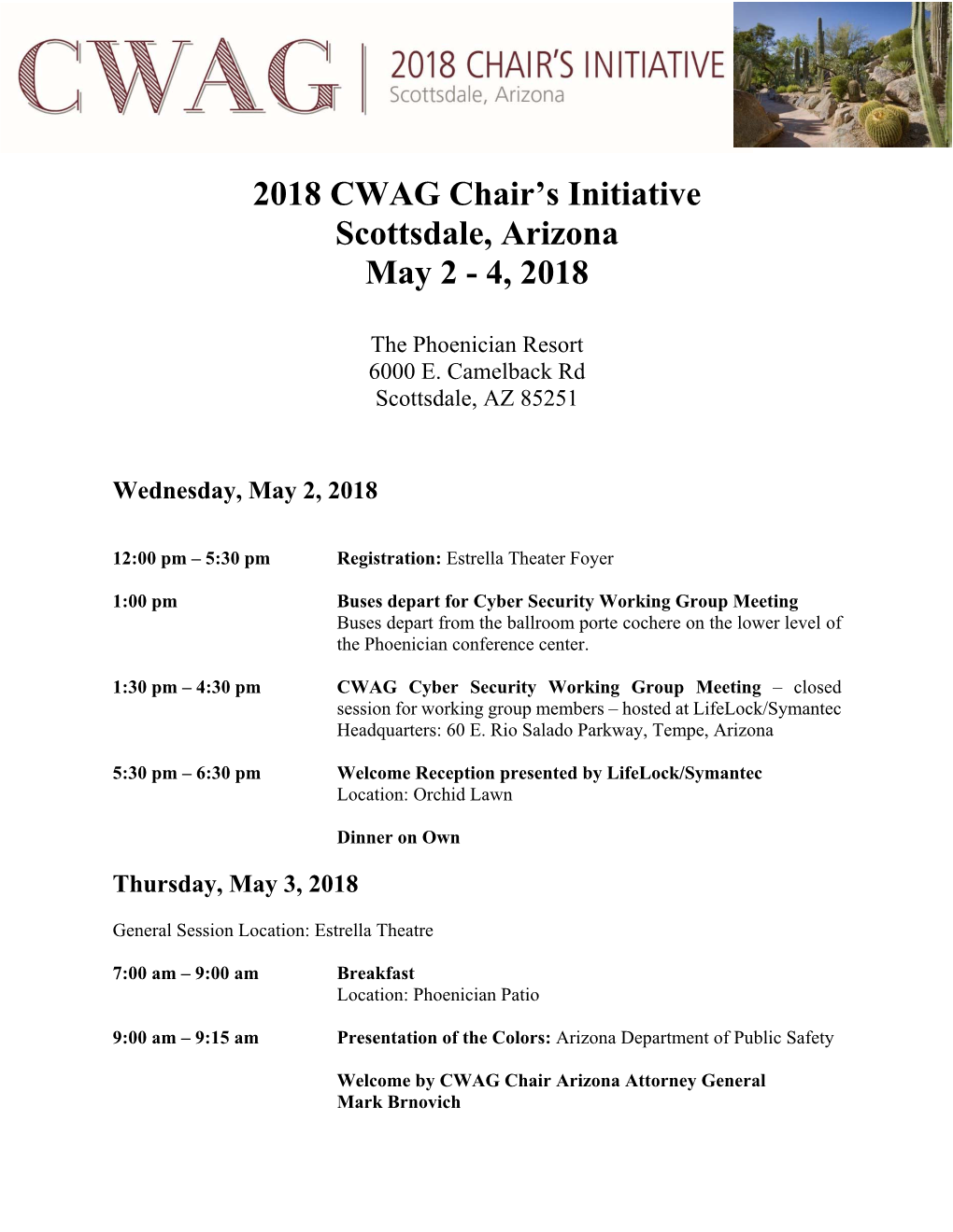 2018 CWAG Chair's Initiative Scottsdale, Arizona May 2