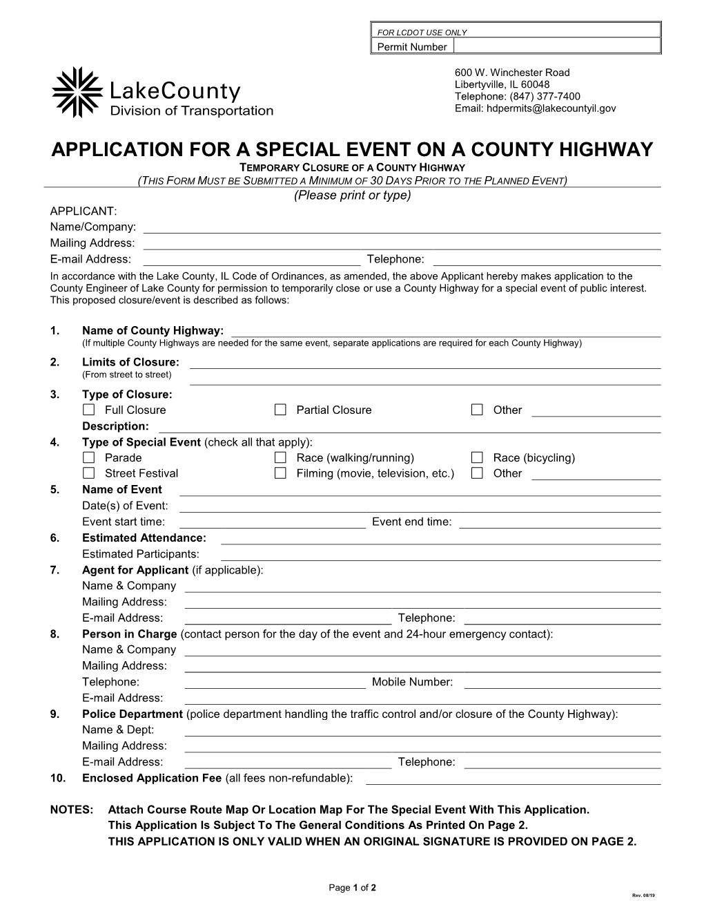 Application for a Special Event on a County Highway