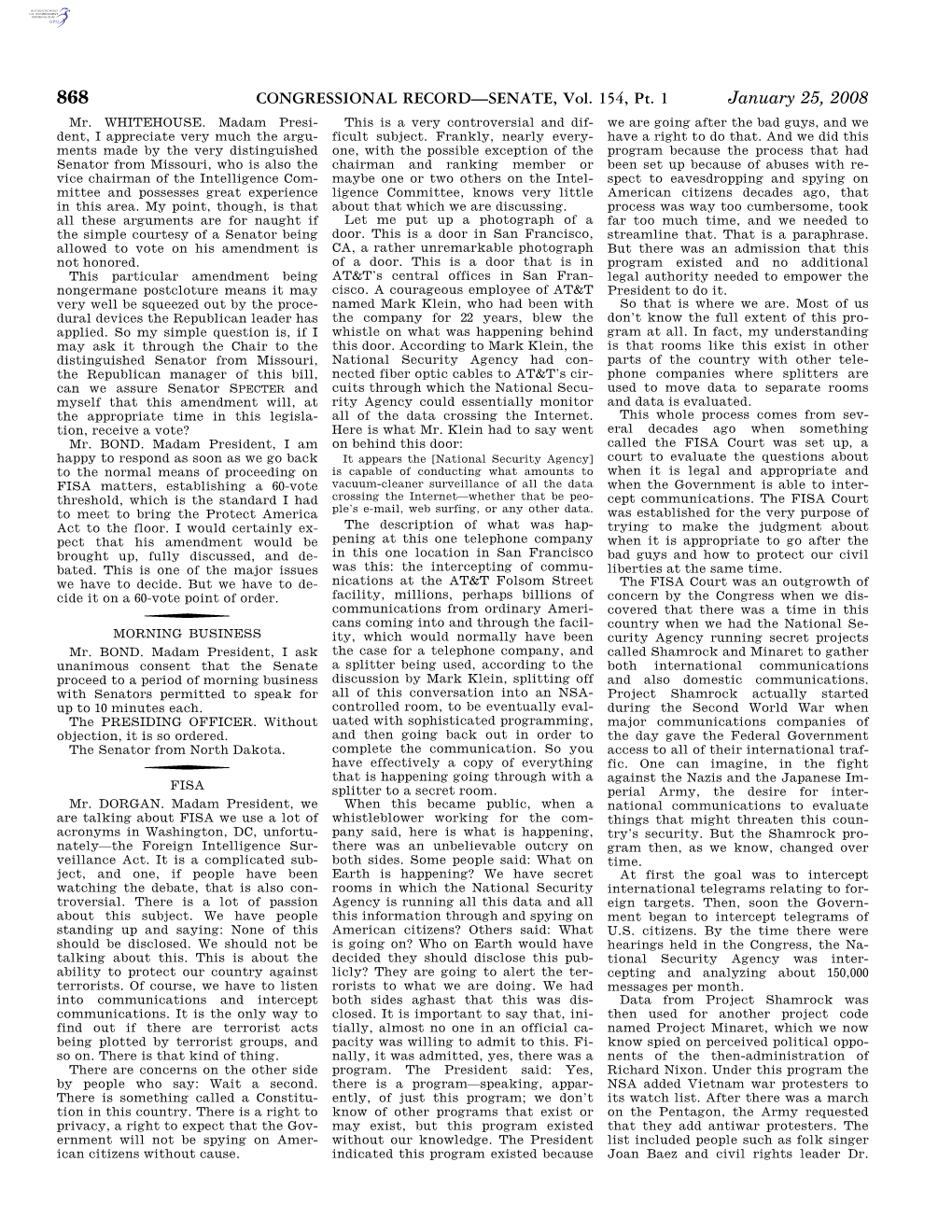 CONGRESSIONAL RECORD—SENATE, Vol. 154, Pt. 1 January 25, 2008 Mr