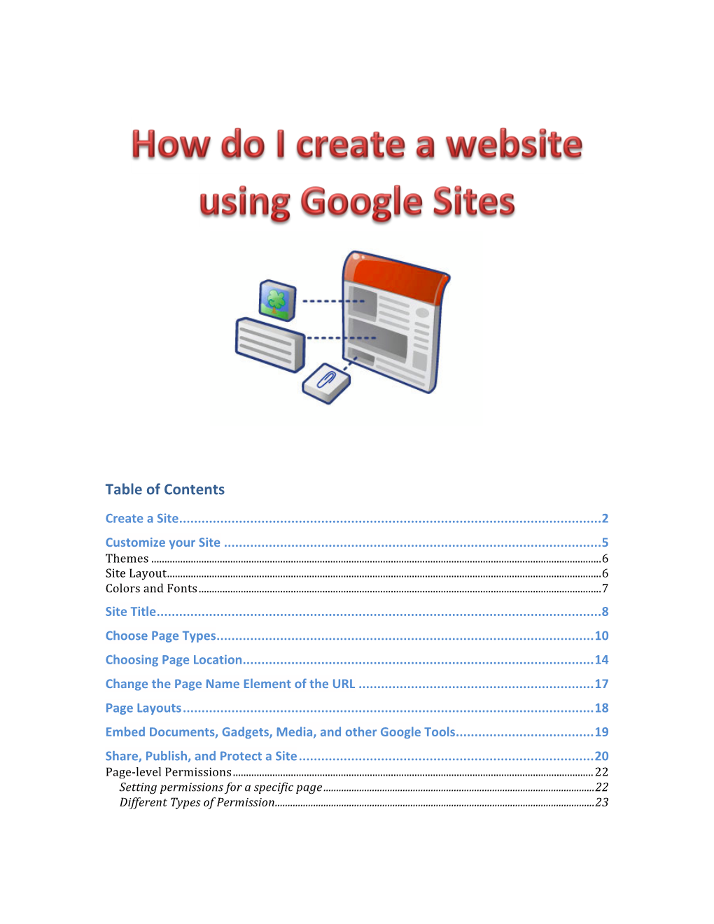 Table of Contents Create a Site