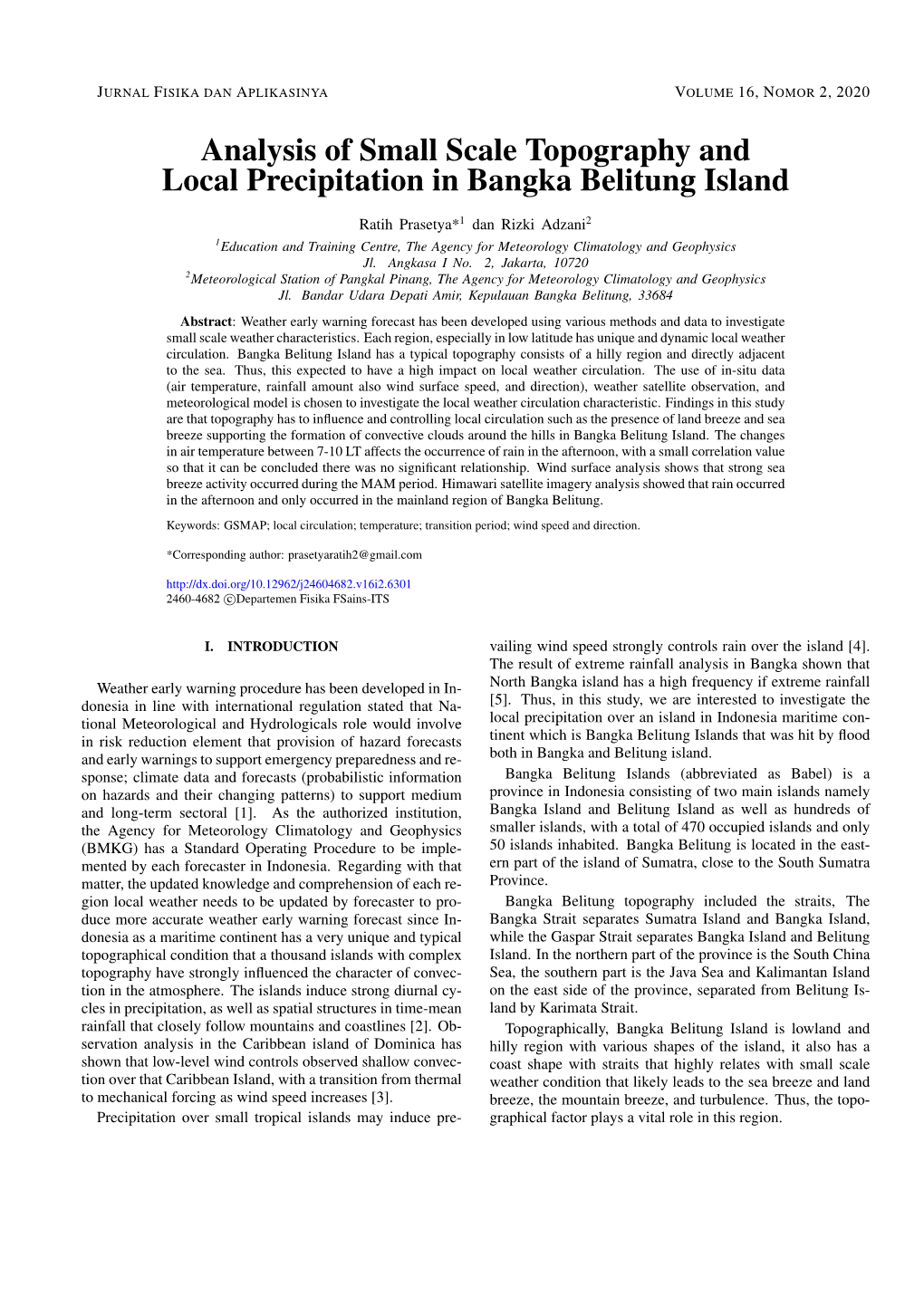 Analysis of Small Scale Topography and Local Precipitation in Bangka Belitung Island