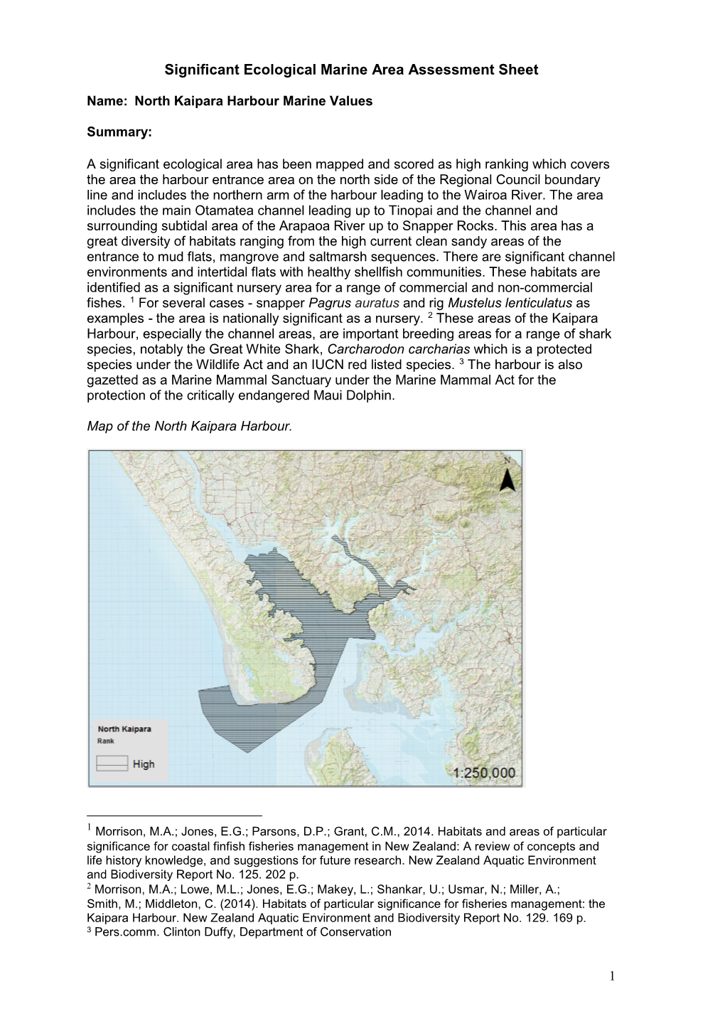 Significant Ecological Marine Area Assessment Sheet