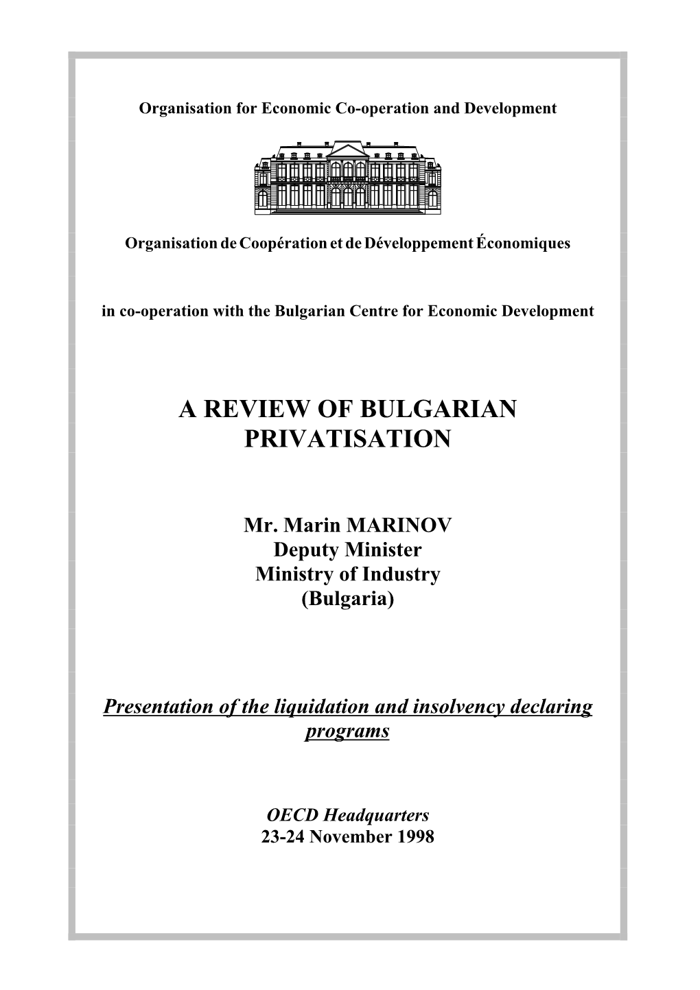 A Review of Bulgarian Privatisation