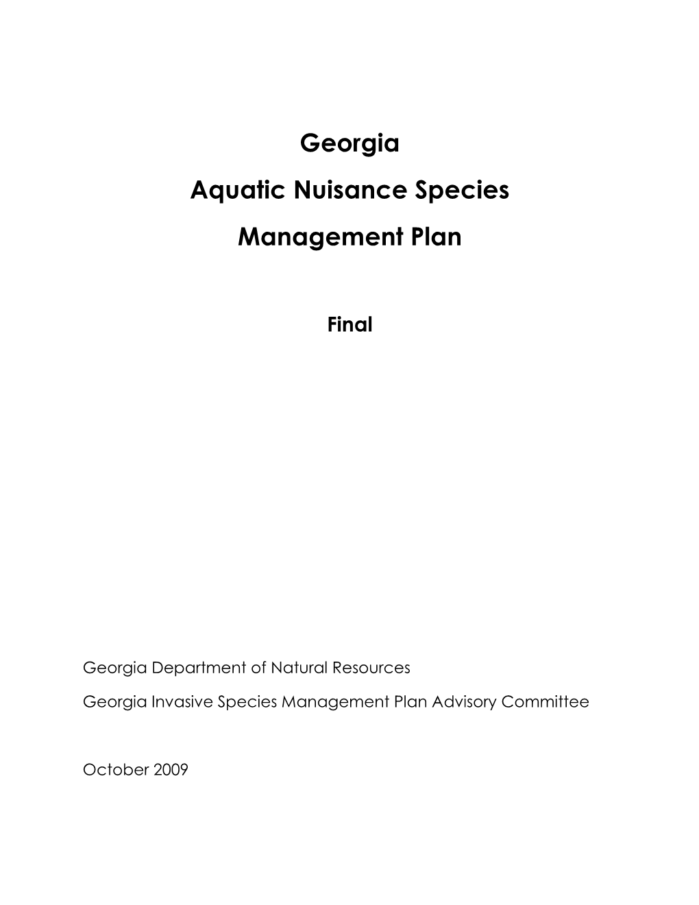 Georgia Aquatic Nuisance Species Management Plan Sept 09 F…