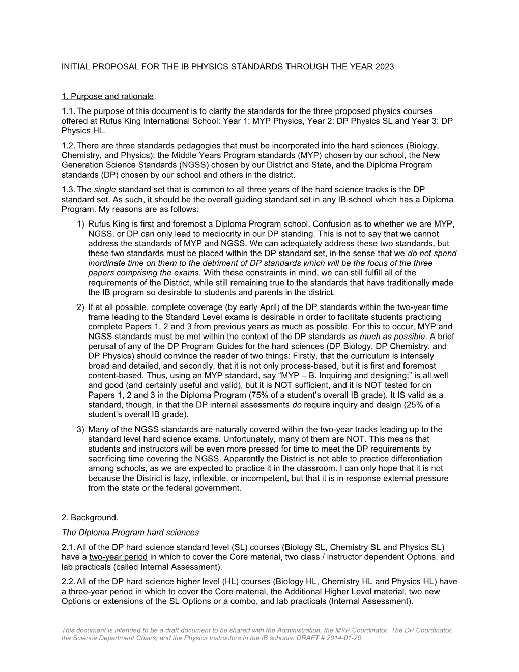 Initial Proposal for the Ib Physics Standards Through the Year 2023