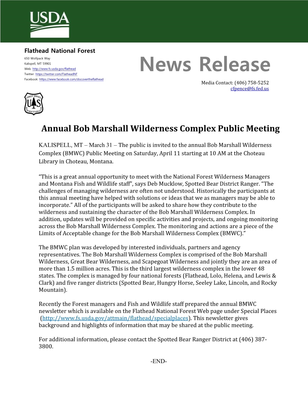 Annual Bob Marshall Wilderness Complex Public Meeting