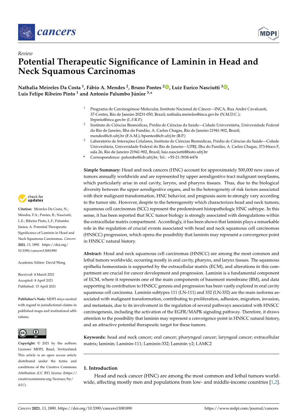 Potential Therapeutic Significance of Laminin in Head and Neck