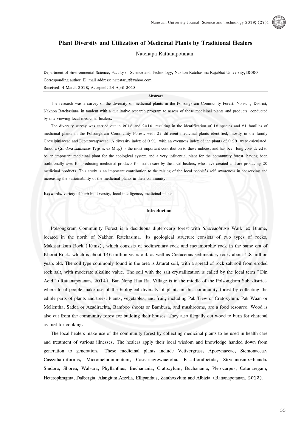 Plant Diversity and Utilization of Medicinal Plants by Traditional Healers Physicochemical Properties of Pectin from Melon Peel