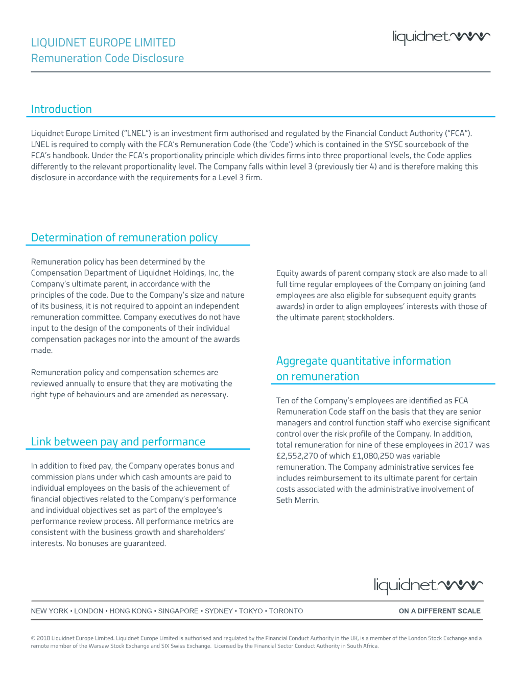 LIQUIDNET EUROPE LIMITED Remuneration Code Disclosure