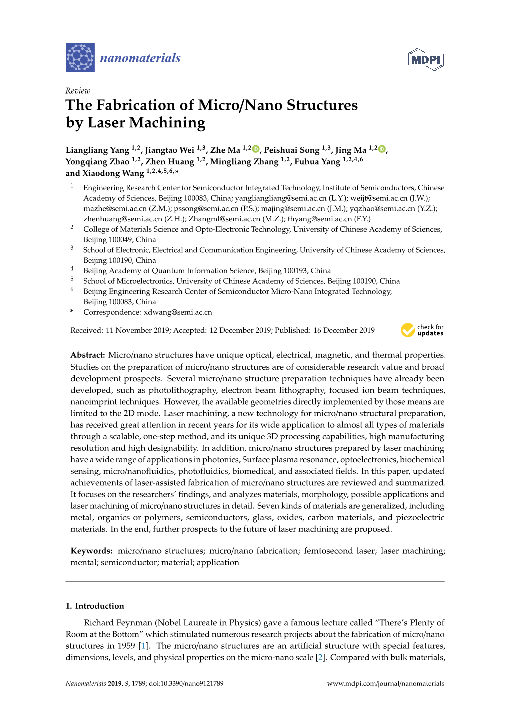 The Fabrication of Micro/Nano Structures by Laser Machining