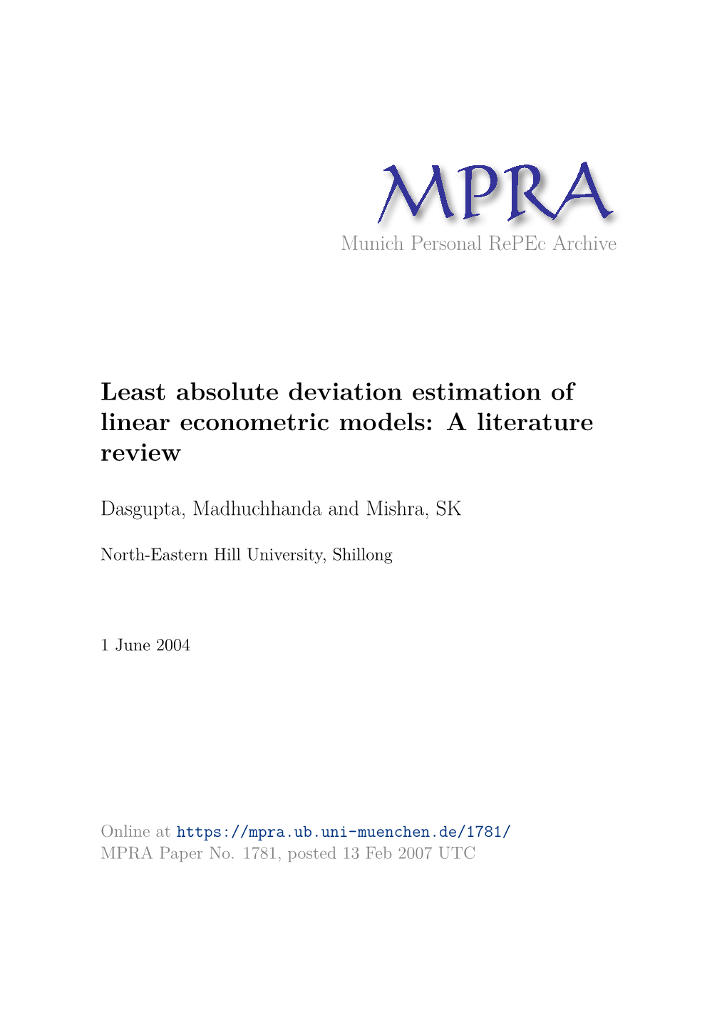 Least Absolute Deviation Estimation of Linear Econometric Models: a Literature Review