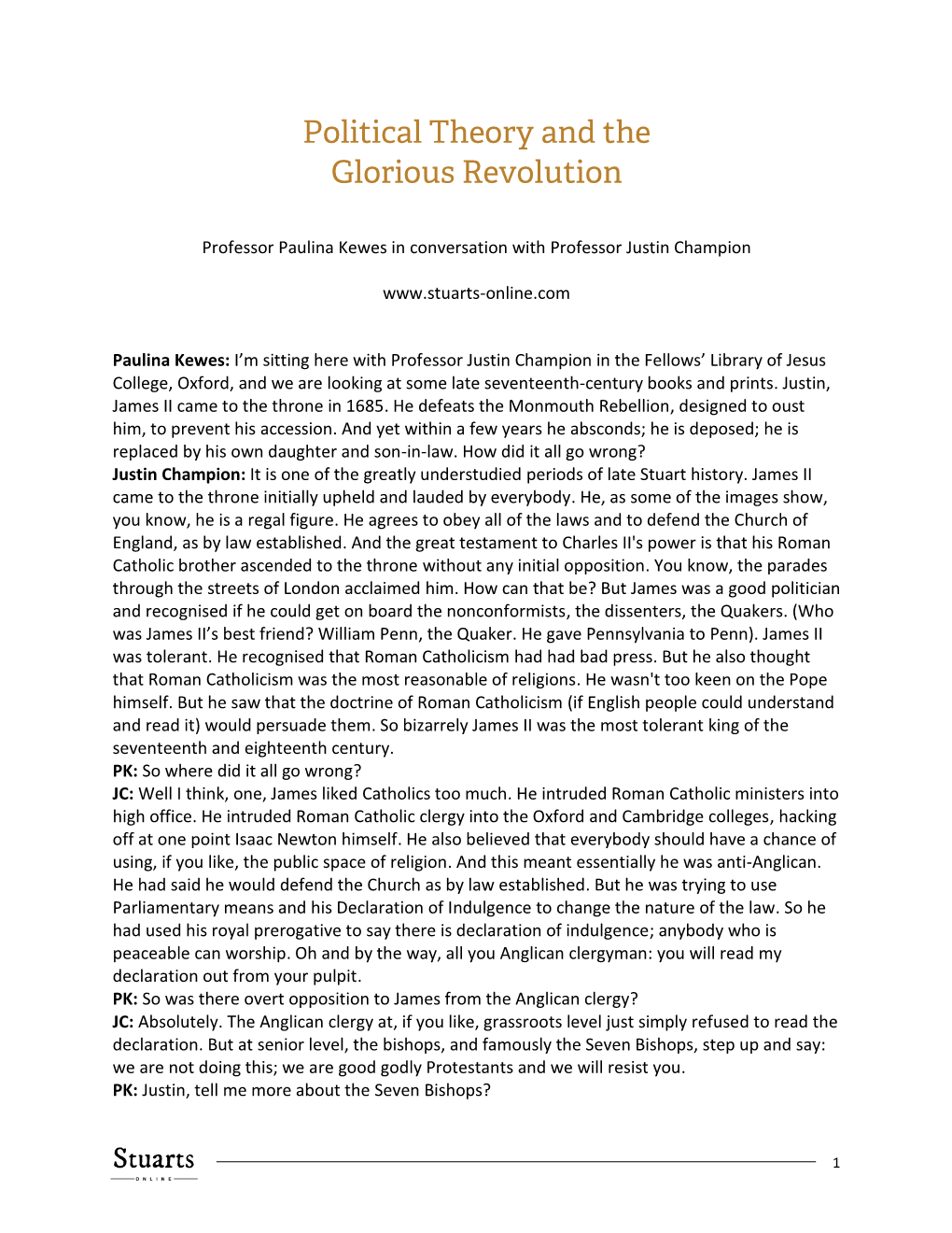 Political Theory and the Glorious Revolution
