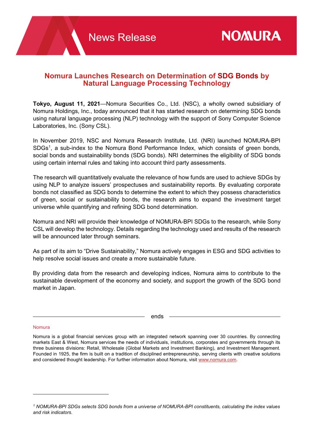 News Release Nomura Securities Nomura Launches Research On