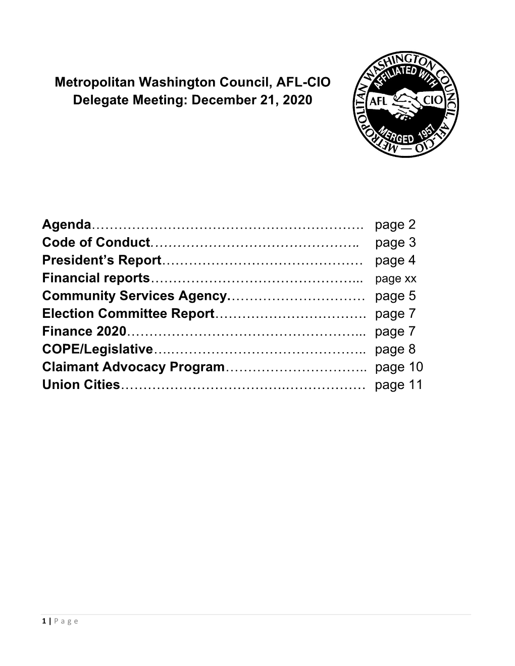 Delegate Packet: Agenda, Reports
