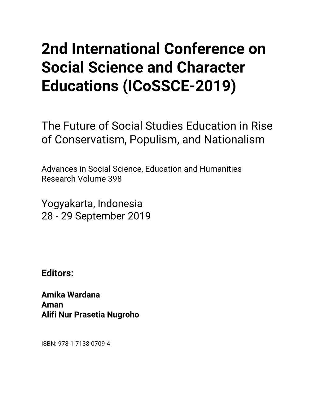 2Nd International Conference on Social Science and Character