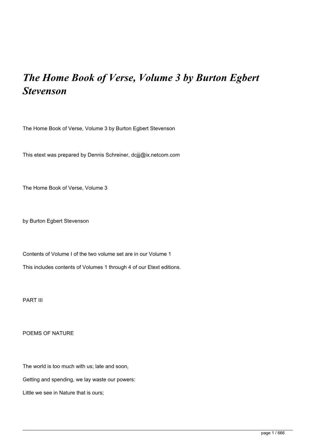 &lt;H1&gt;The Home Book of Verse, Volume 3 by Burton Egbert Stevenson&lt;/H1&gt;