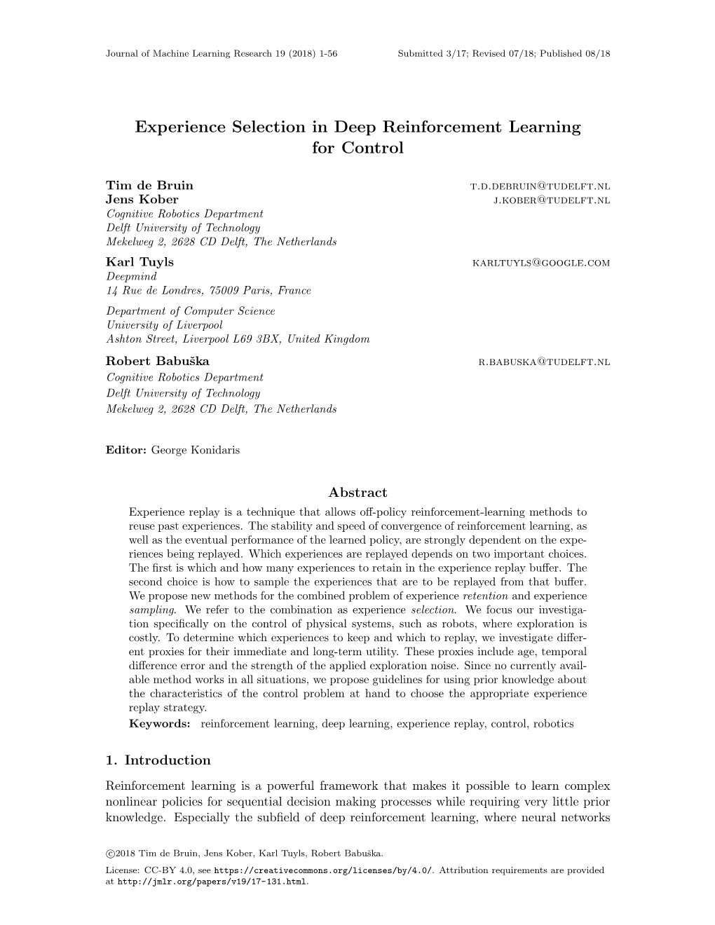 Experience Selection in Deep Reinforcement Learning for Control