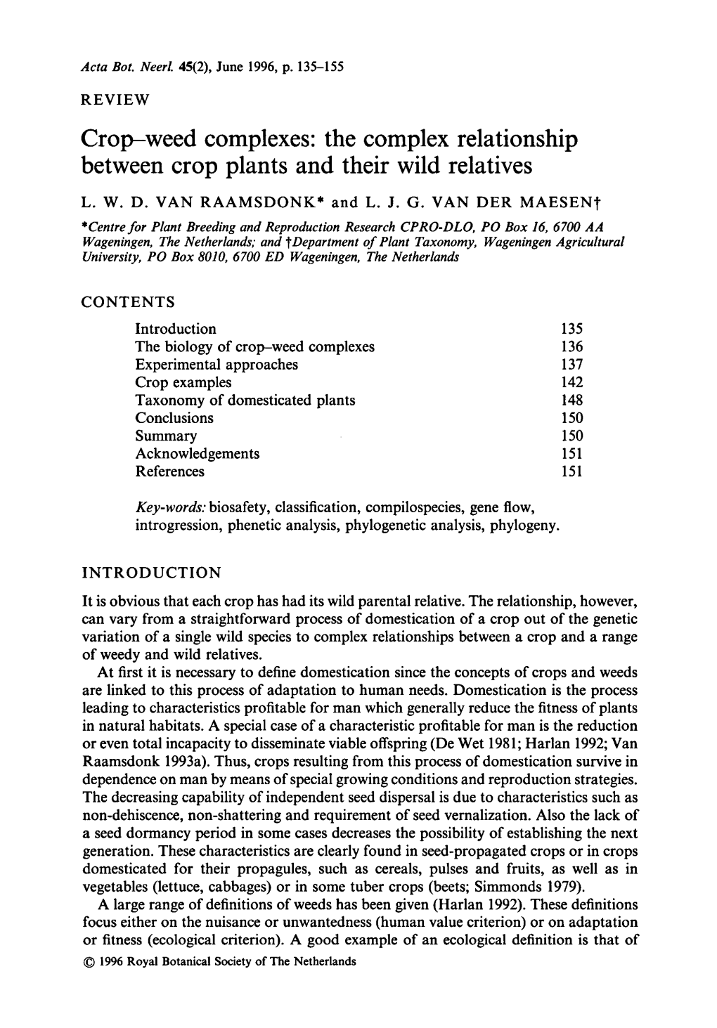 Crop-Weed Complexes: the Complex Relationship