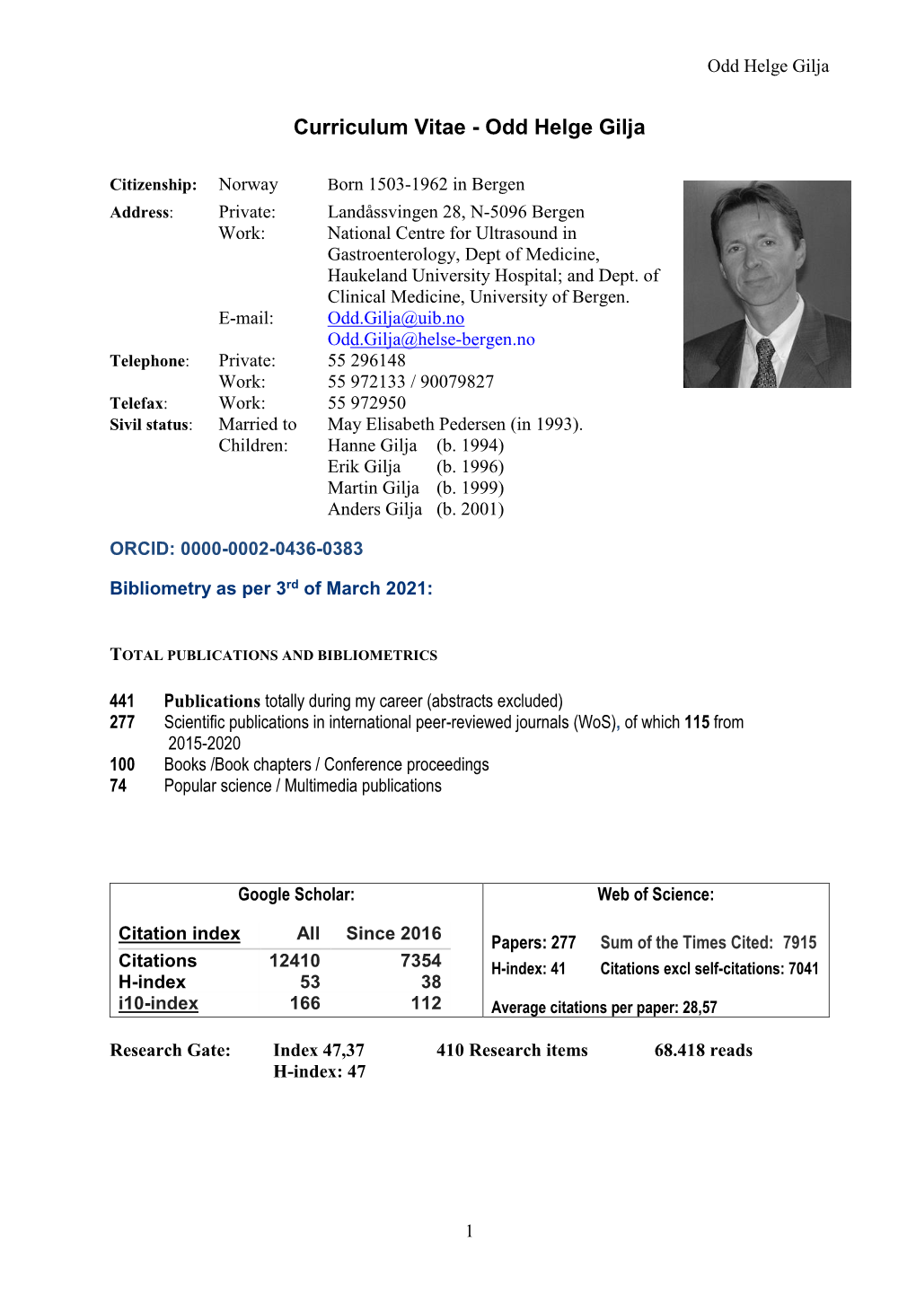 Curriculum Vitae - Odd Helge Gilja