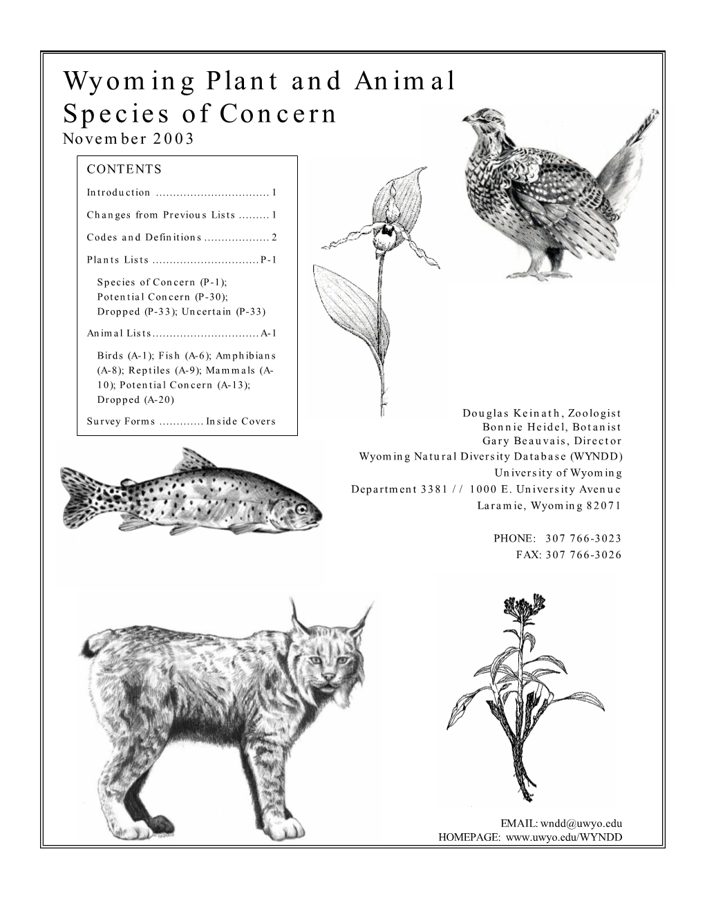Wyoming Plant and Animal Species of Concern November 2003