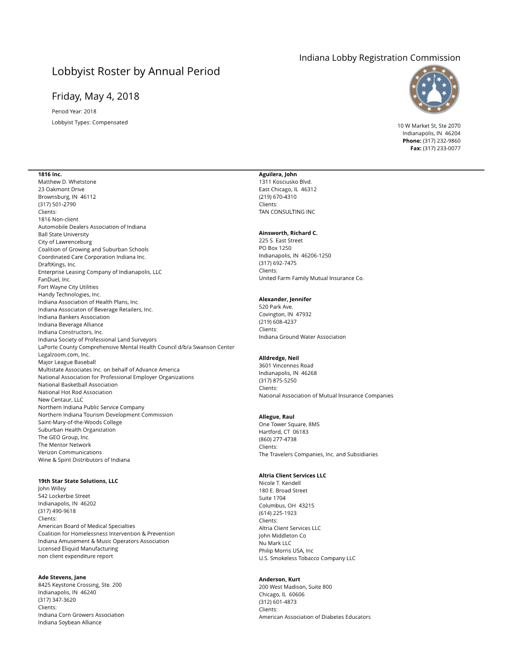 Lobbyist Roster by Annual Period