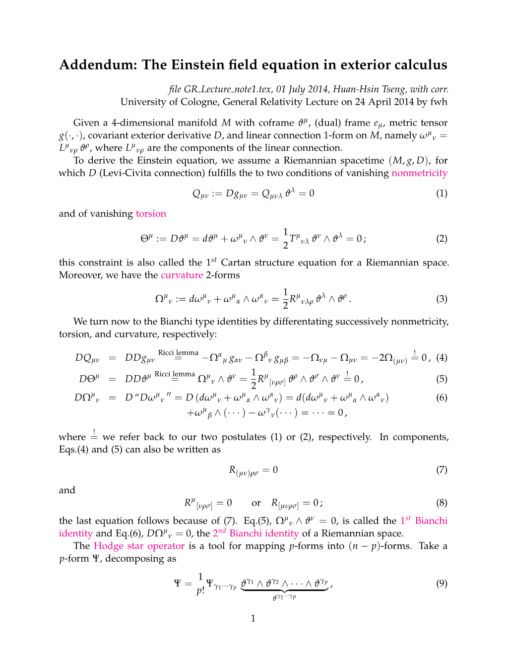 Addendum: the Einstein Field Equation in Exterior Calculus