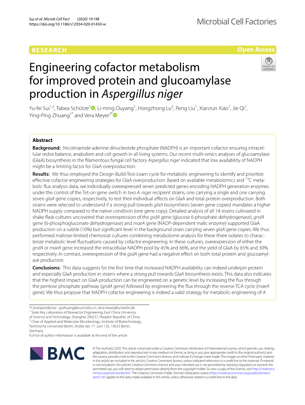 Engineering Cofactor Metabolism for Improved Protein and Glucoamylase