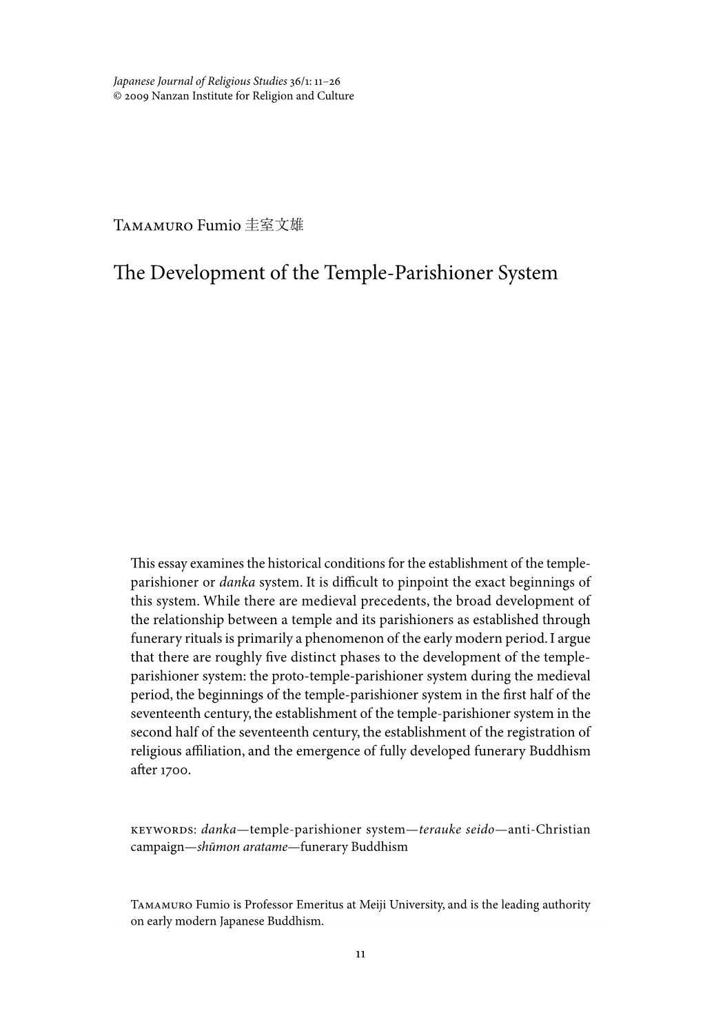 The Development of the Temple-Parishioner System