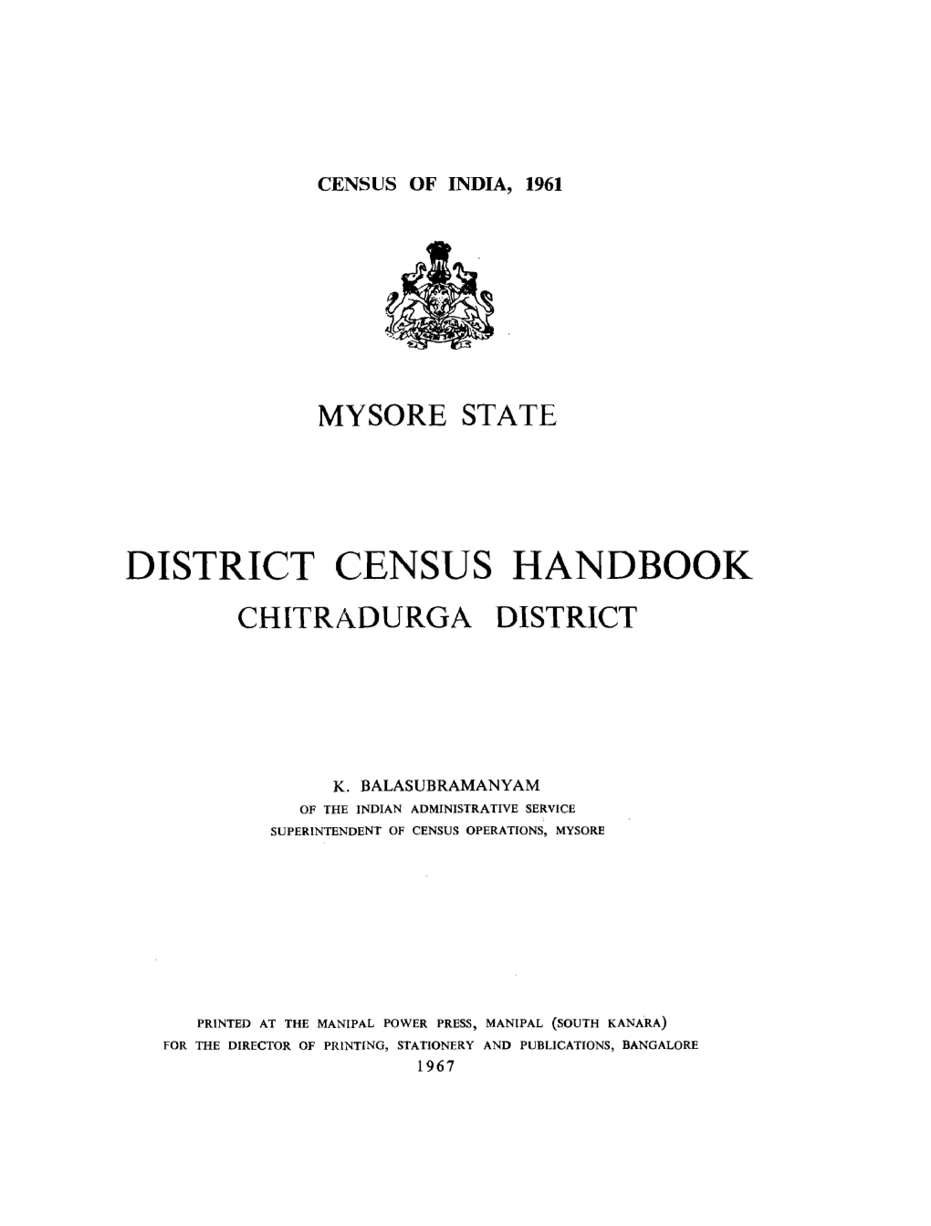 District Census Handbook, Chitradurga