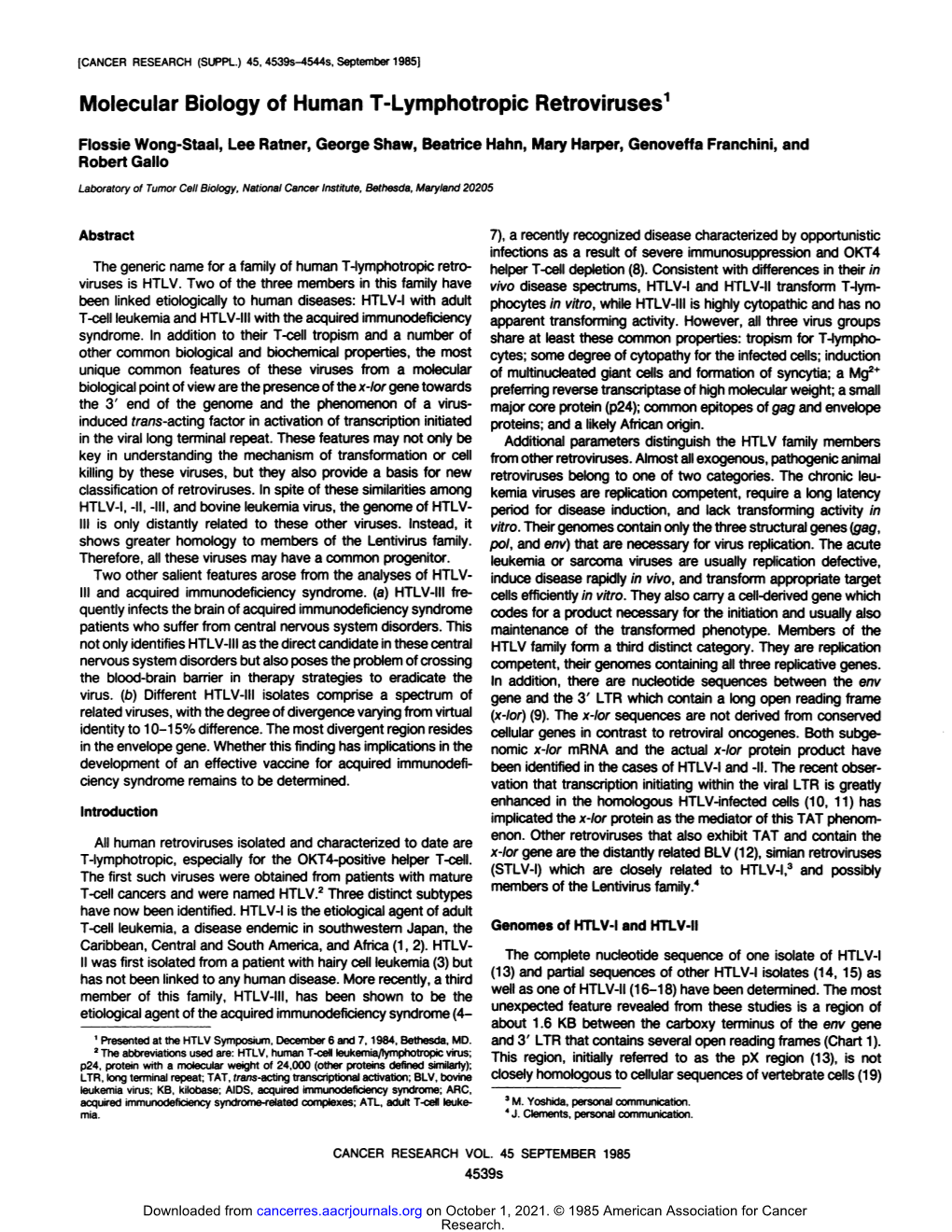 Molecularbiologyof Humant-Lymphotropicretroviruses