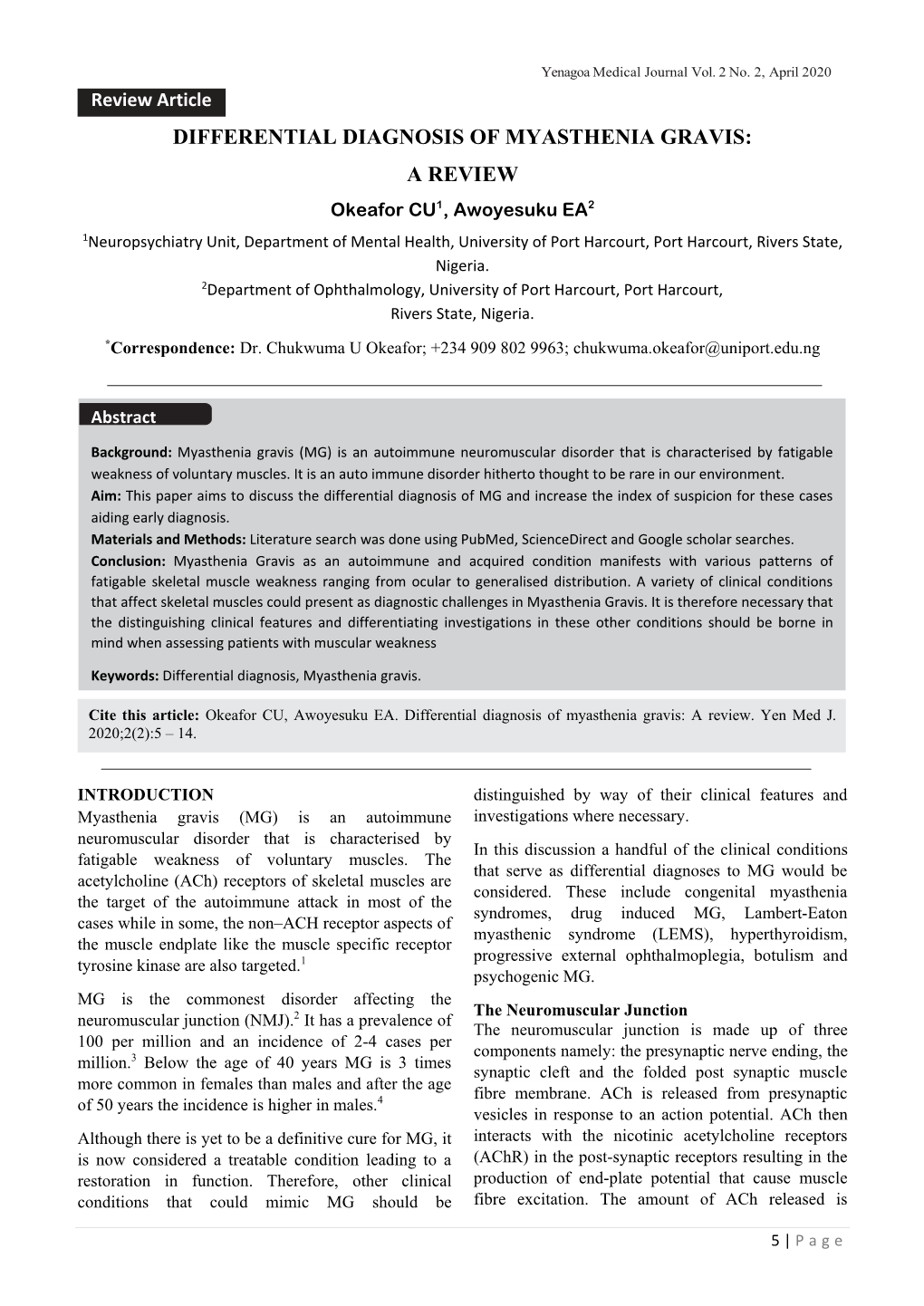 Differential Diagnosis of Myasthenia Gravis: a Review