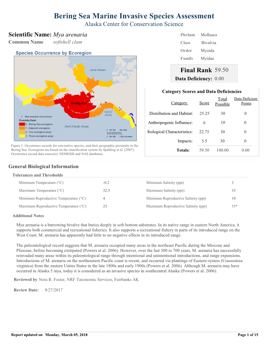 Bering Sea Marine Invasive Species Assessment Alaska Center for Conservation Science