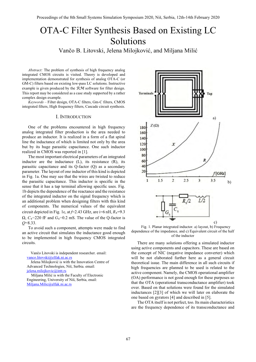 OTA-C Filter Synthesis Based on Existing LC Solutions Vančo B