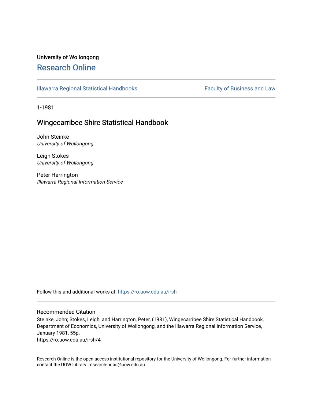 Wingecarribee Shire Statistical Handbook