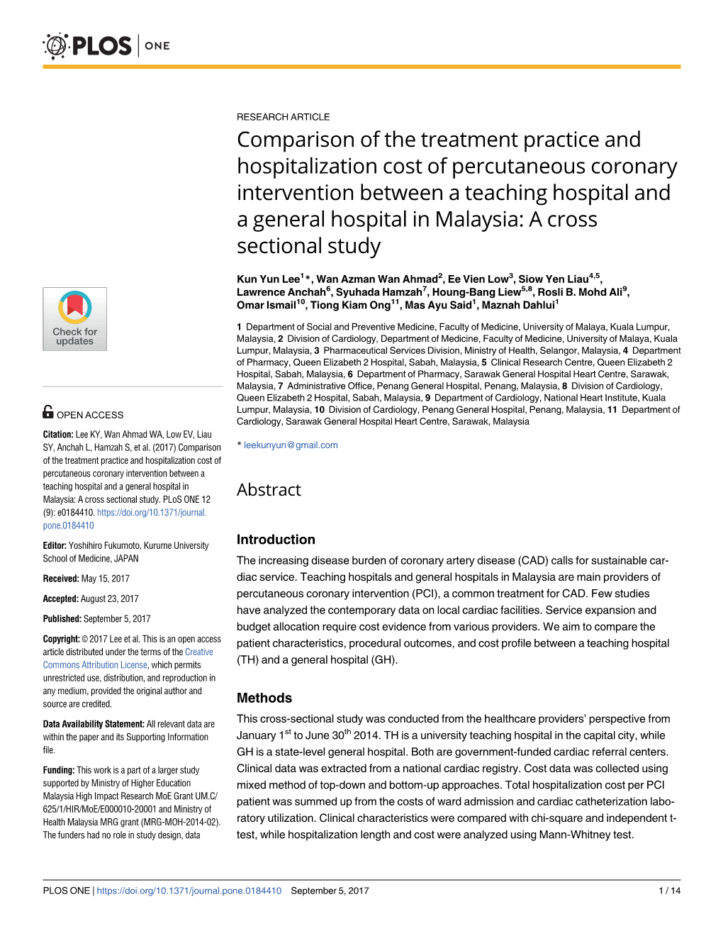 Comparison of the Treatment Practice and Hospitalization Cost Of