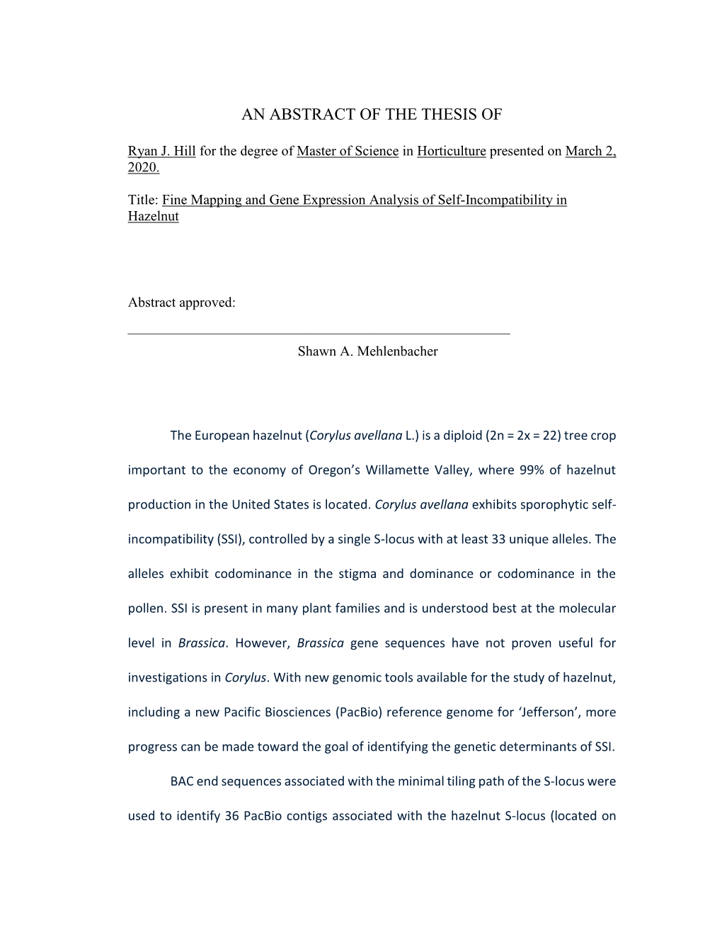 An Abstract of the Thesis Of