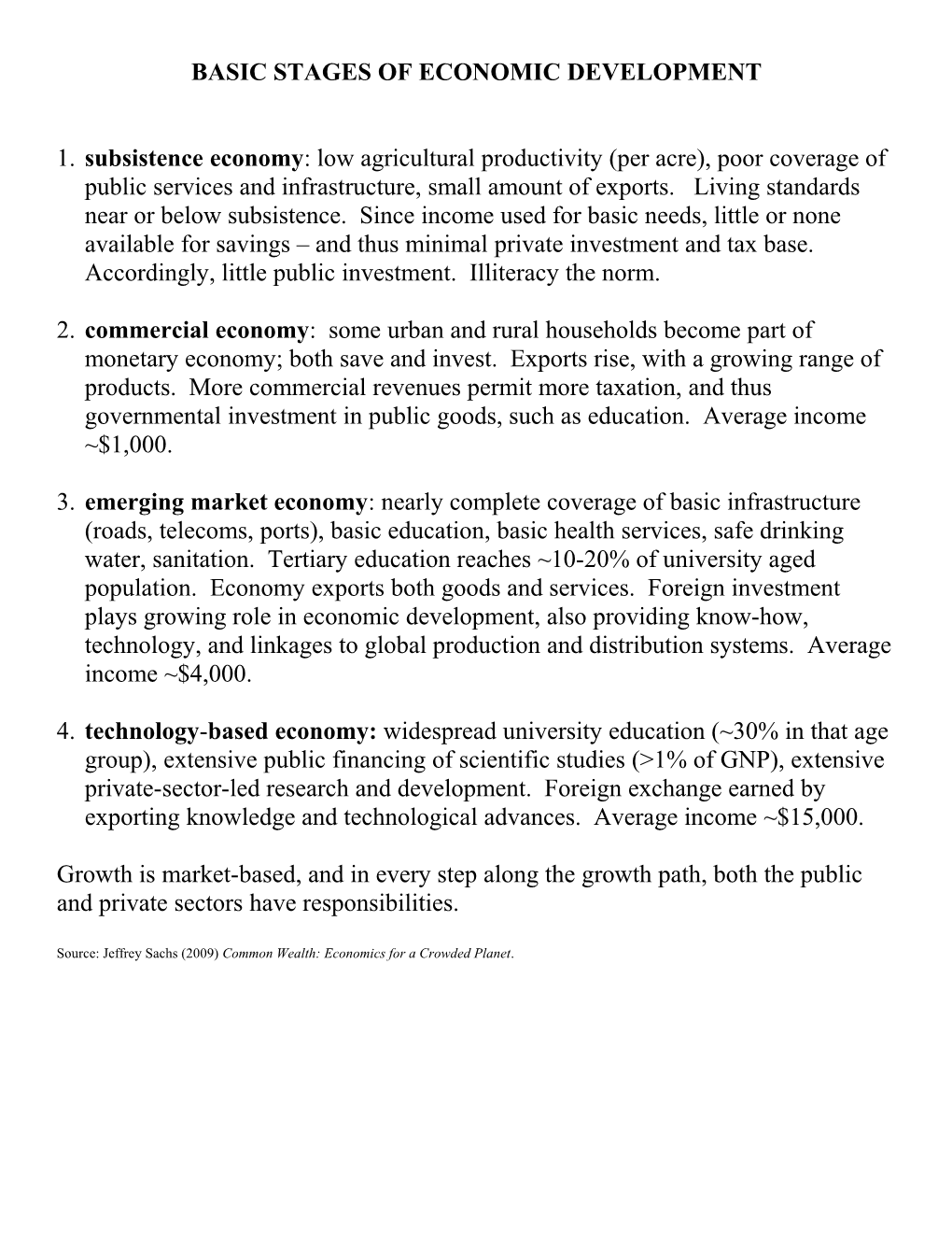 Basic Stages of Economic Development