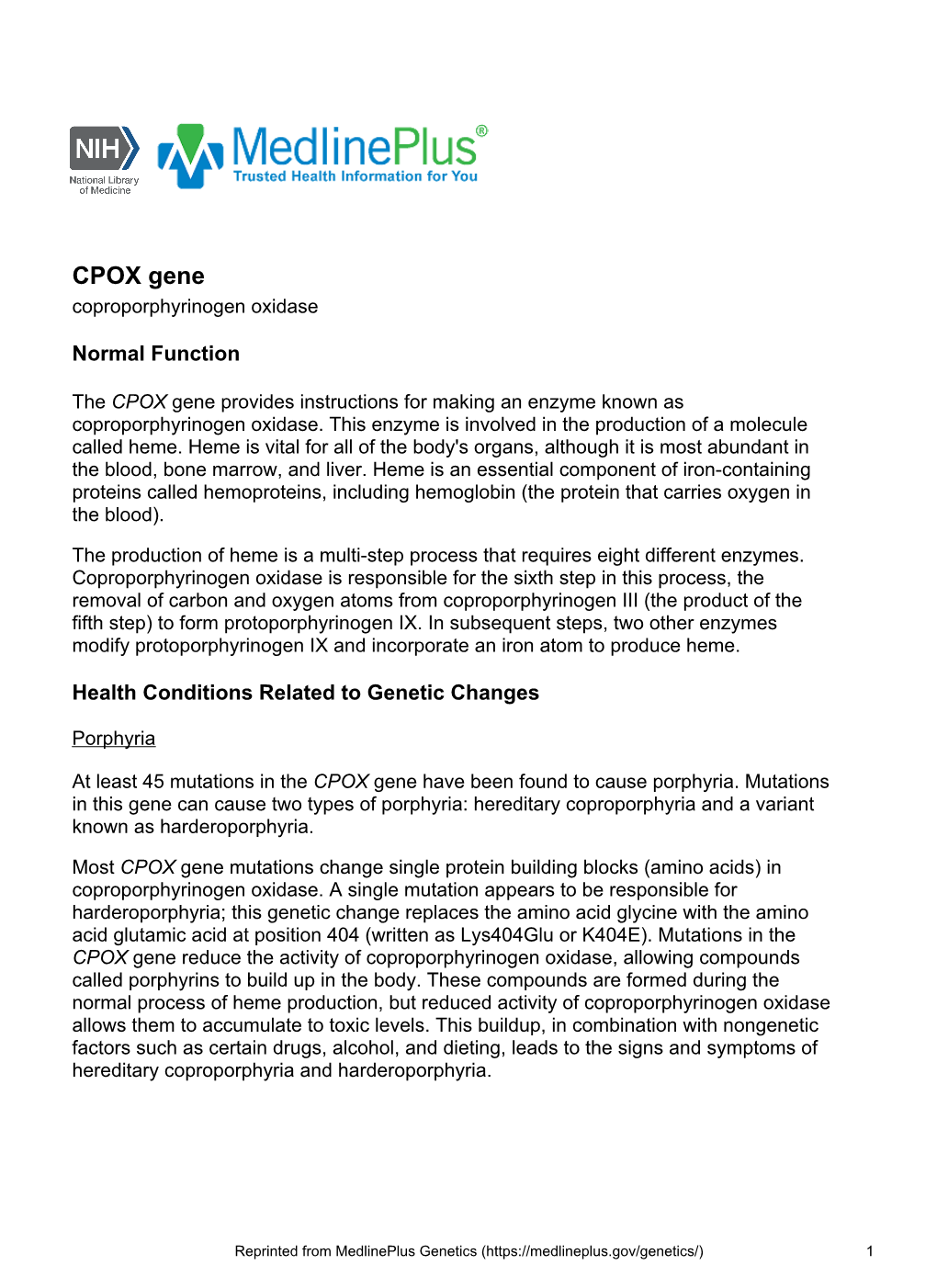 CPOX Gene Coproporphyrinogen Oxidase